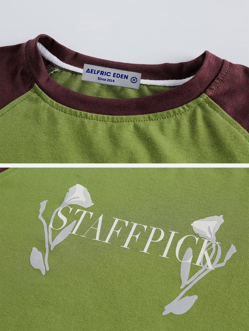 T Shirts Aelfric Eden Rose Letter Print Raglan Tee Vert | WAP-06315980